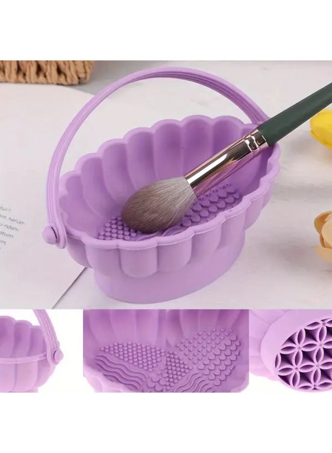Purple Makeup Brush Cleaning Bowl With Drying Rack For Brushes And Powder Puffs - Image 1